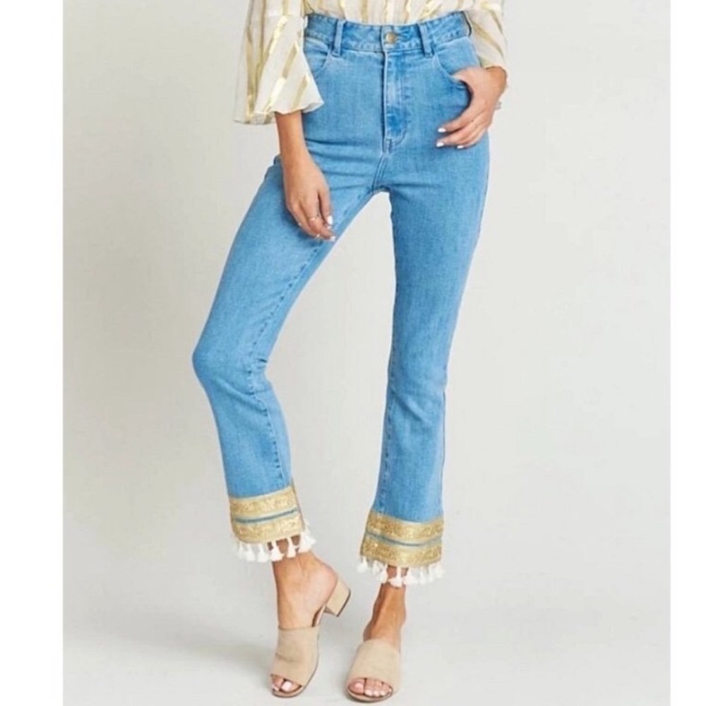 Show Me Your Mumu Miramar Jeans Womens 31 High Rise Tassel Boho Indie Stretch - Picture 2 of 13